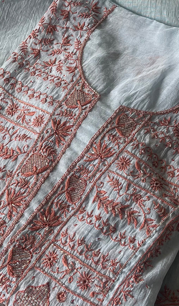 Women's Lakhnavi Handcrafted Mul Chanderi Semi - Stitched Kurta And Dupatta Set - HONC0277638
