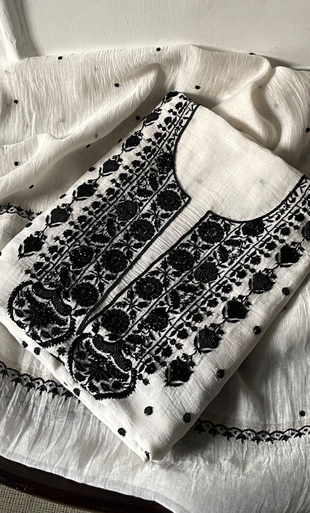 Women's Lakhnavi Handcrafted Mul Chanderi UnStitched Kurta And Dupatta Set - HONC0312361