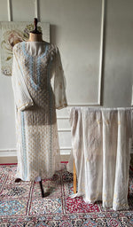 Load image into Gallery viewer, Saziya Women's Lakhnavi Handcrafted Mul Chanderi Semi - Stitchd Kurta And Dupatta Set - HONC0307231