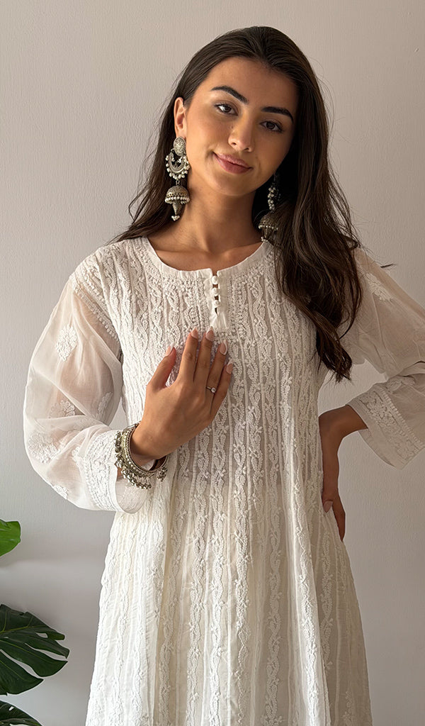 Women's Lakhnavi Handcrafted Cotton Chikankari Anarkali - HONC0276022