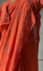 Load image into Gallery viewer, Women&#39;s Lakhnavi Handcrafted Viscose Georgette Chikankari Saree - HONC0290058

