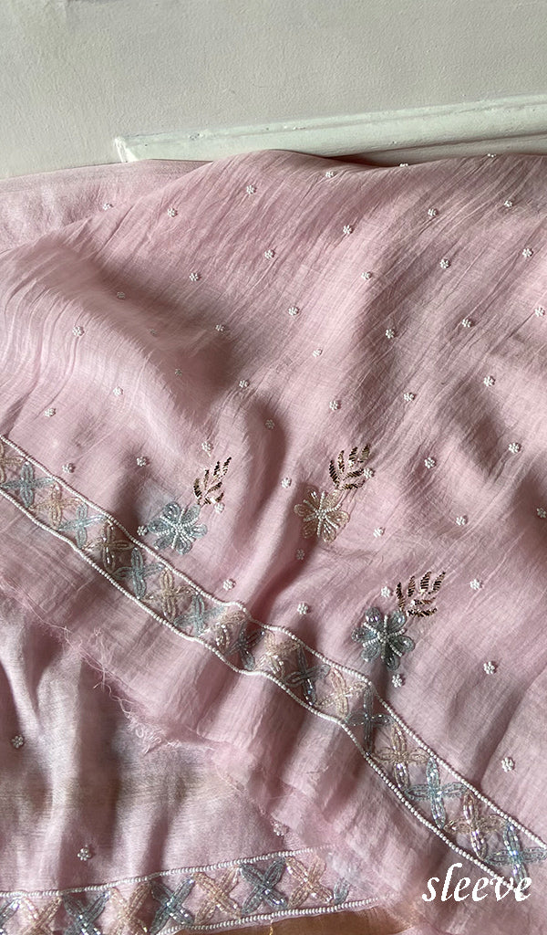 Women's Lakhnavi Handcrafted Mul Chanderi Unstitched Chikankari Full Suit Material - HONC0344644