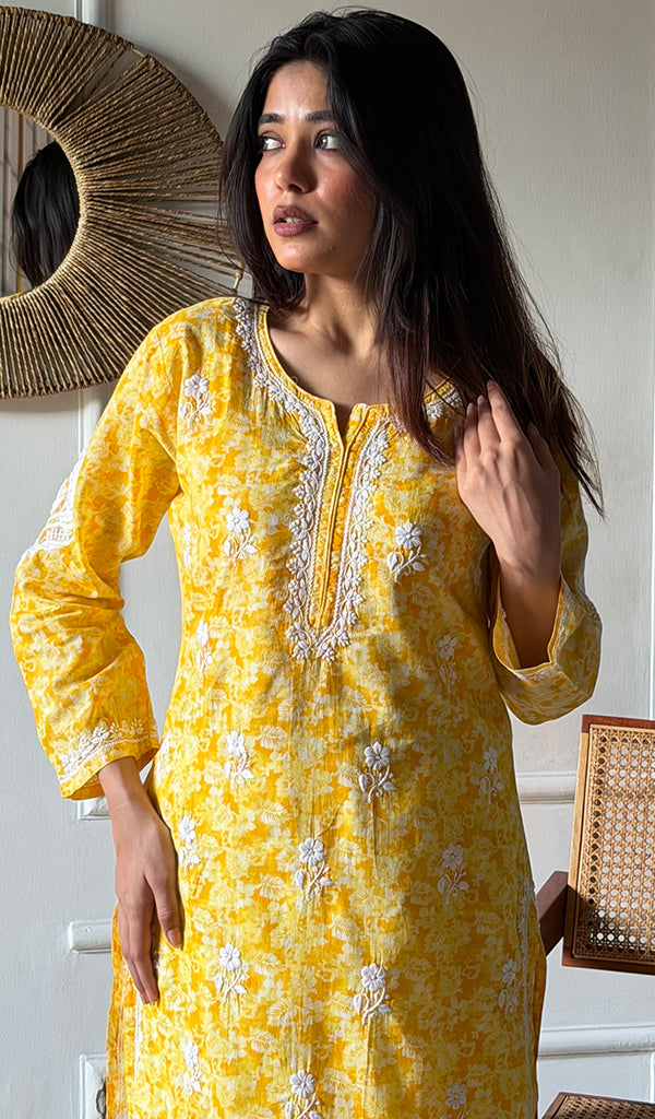 Shagufta Women's Lakhnavi Handcrafted Cotton Chikankari Kurti- HONC0350562