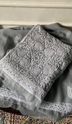 Load image into Gallery viewer, Women's Lucknowi Handcrafted Faux-Georgette Unstitched Chikankari Suit Material - HONC0348787