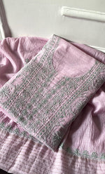 Load image into Gallery viewer, Women's Lakhnavi Handcrafted Mul Chanderi Unstitched Chikankari Full Suit Material - HONC0319506