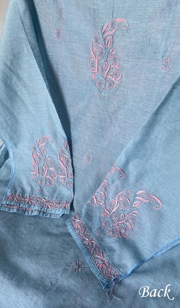 Women's Lucknowi Handcrafted Semi -Stitched Chanderi Silk Chikankari Full Suit Material - HONC0269962