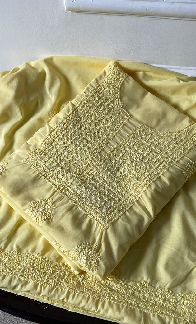 Women's Lakhnavi Handcrafted Unstitched Cotton Chikankari Suit Material - HONC082476