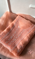 Load image into Gallery viewer, Women&#39;s Lakhnavi Handcrafted Pure Organza Chikankari Unstitched Kurta And Dupatta Set- HONC0314163
