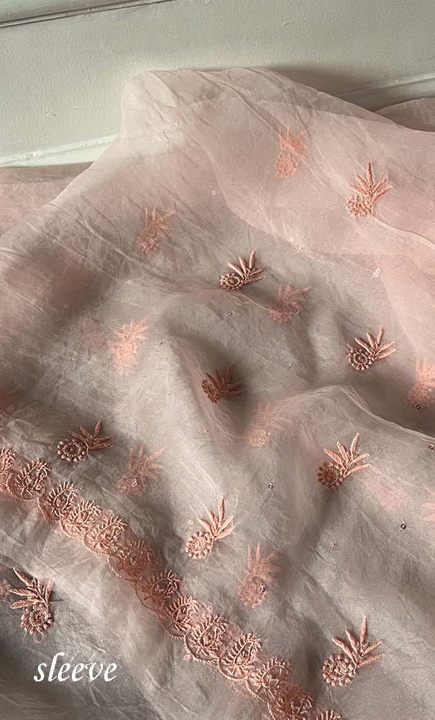 Women's Lakhnavi Handcrafted Pure Organza Chikankari Unstitched Kurta And Dupatta Set- HONC0328269