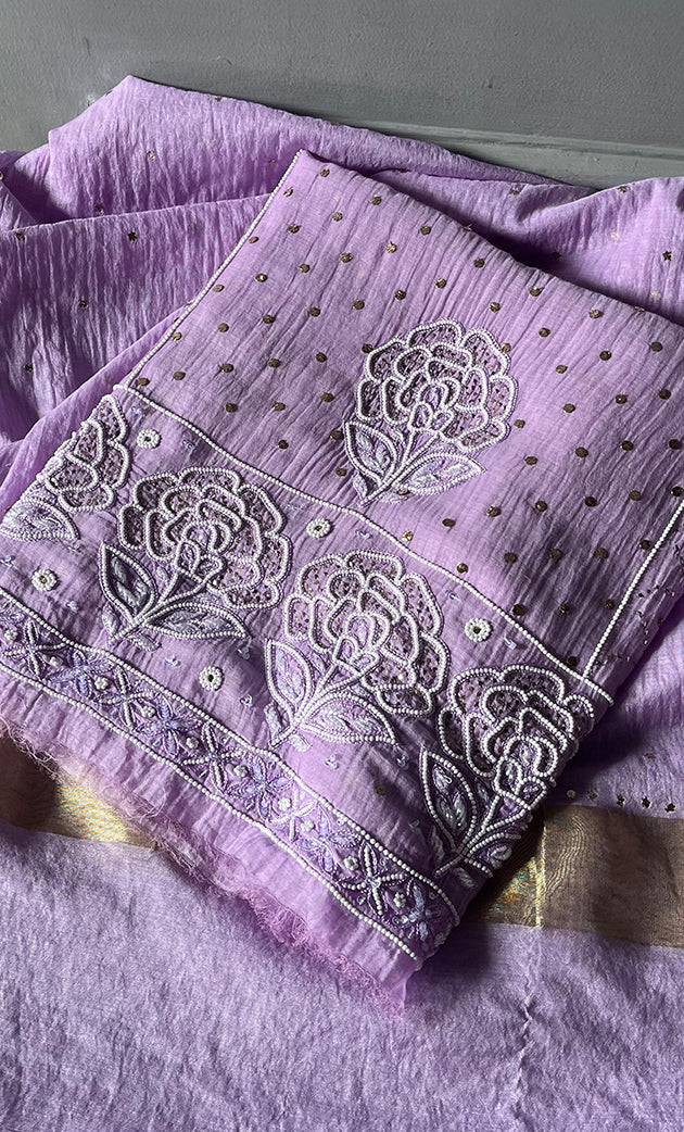 Women's Lakhnavi Handcrafted Mul Chanderi Unstitched Kurta And Dupatta Set- HONC0308277