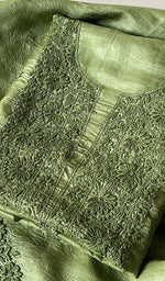 Load image into Gallery viewer, Women&#39;s Lakhnavi Handcrafted Tussar Silk Chikankari Full Suit Material -  HONC0269545
