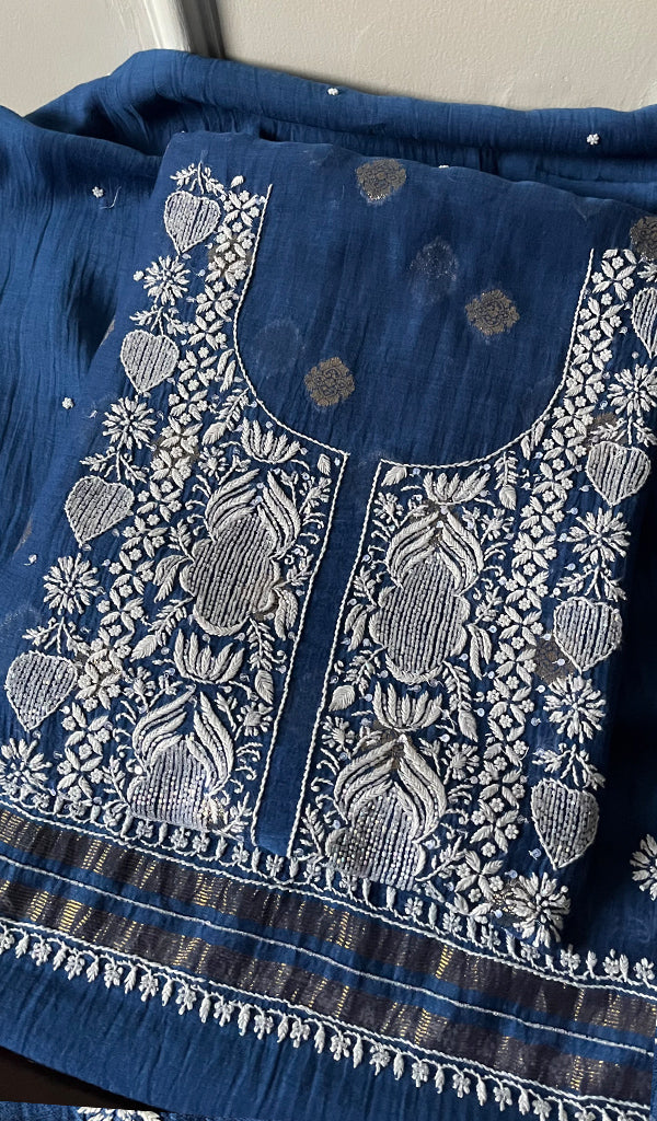 Women's Lakhnavi Handcrafted Mul Chanderi Unstitched Kurta And Dupatta Set - HONC0261781