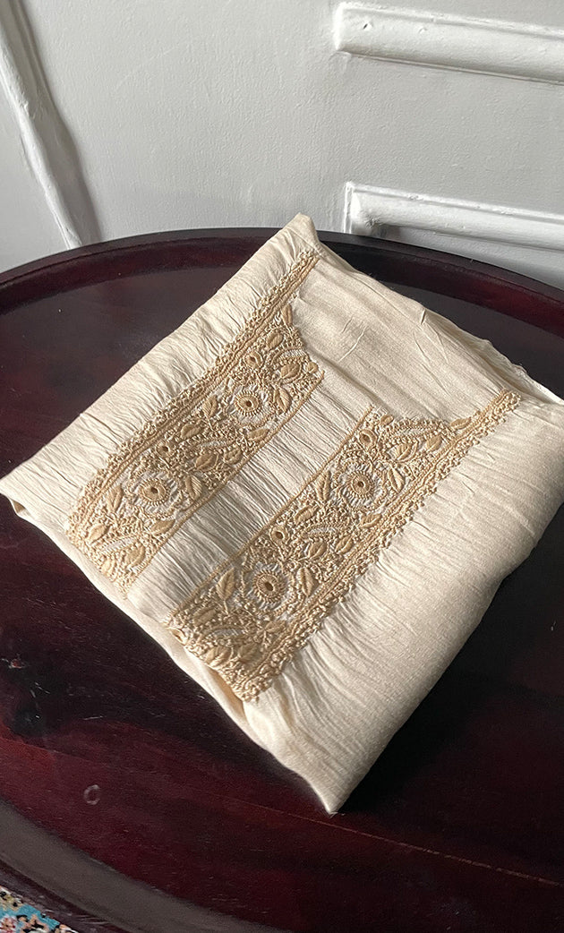 Lucknowi Handcrafted Munga Silk Chikankari Unstitched Men's Kurta Fabric - HONC0314524