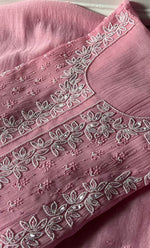Load image into Gallery viewer, Saziya Women's Lakhnavi Handcrafted Mul Chanderi Semi - Stitched Kurta And Dupatta Set - HONC0324282