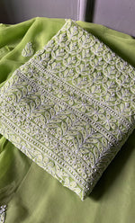 将图像加载到图库查看器中， Women&#39;s Lakhnavi Handcrafted Unstitched Faux-Georgette Chikankari Suit Material - HONC0277954
