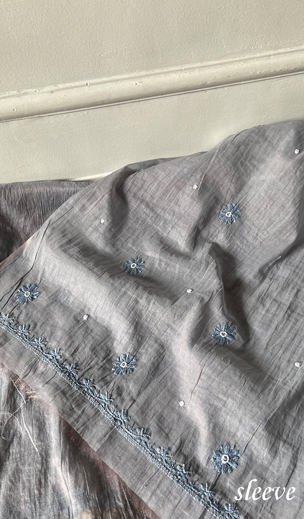 Women's Lakhnavi Handcrafted Mul Chanderi Unstitched Chikankari Full Suit- HONC0354632