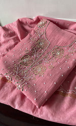 Load image into Gallery viewer, Women&#39;s Lakhnavi Handcrafted Mul Chanderi Unstitched Chikankari Full Suit Material - HONC0311935
