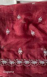 将图像加载到图库查看器中， Women's Lakhnavi Handcrafted Pure Organza Chikankari Unstitched Kurta And Dupatta Set- HONC0288594