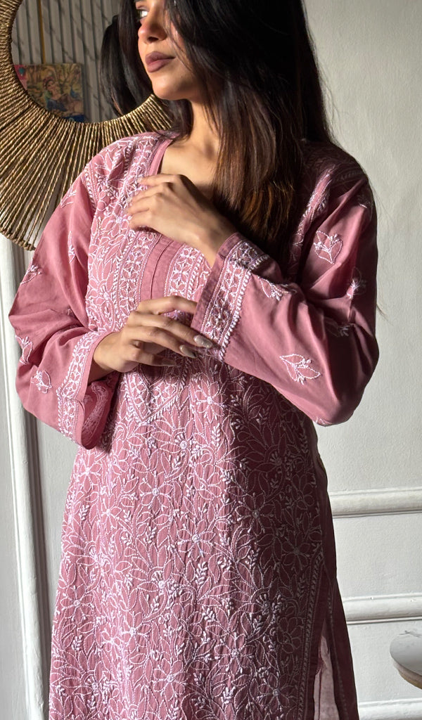 Women's Lakhnavi Handcrafted Cotton Chikankari Kurti - HONC0343825