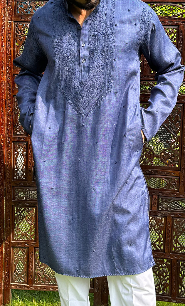 Men's Lucknowi Handcrafted Cotton Chikankari Kurta - HONC0321514