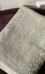 将图像加载到图库查看器中， Women's Lakhnavi Handcrafted Munga Silk Chikankari Unstitched Kurti Fabric - HONC0316122