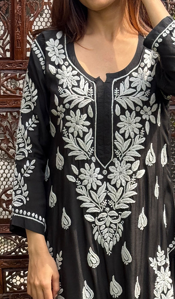 Women's Lakhnavi Handcrafted Modal Cotton Chikankari Kurta And Palazzo Set - HONC0200274