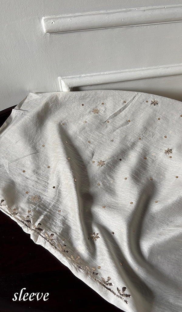 Lucknowi Handcrafted Chanderi Silk Chikankari Unstitched Men's Kurta Fabric - HONC0304298