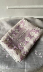 Load image into Gallery viewer, Rose Women&#39;s Lakhnavi Handcrafted Pure Organza Chikankari Unstitched Kurta And Dupatta Set- HONC0305186
