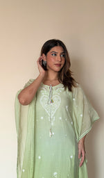 Women's Lucknowi Handcrafted Mul chanderi Chikankari Kaftan - HONC0390104