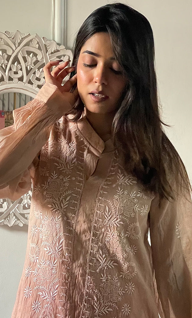 Eshita Women's Lakhnavi Handcrafted Mul Chanderi Chikankari Top - HONC0312896