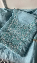 Load image into Gallery viewer, Women&#39;s Lakhnavi Handcrafted Mul Chanderi Chikankari Full Suit Material - HONC0271179
