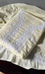 Load image into Gallery viewer, Women&#39;s Lucknowi Handcrafted Kota Cotton Chikankari Unstitched  Kurta And Dupatta Set - HONC0305976
