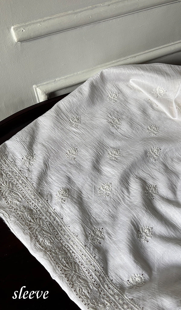 Women's Lucknowi Handcrafted Chanderi Silk Unstitched Chikankari Kurta and Dupatta Set- HONC0276223