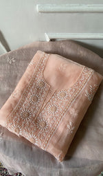 将图像加载到图库查看器中， Mainaaj  Women's Lakhnavi Handcrafted Pure Organza Chikankari Unstitched Kurta And Dupatta Set- HONC0311251