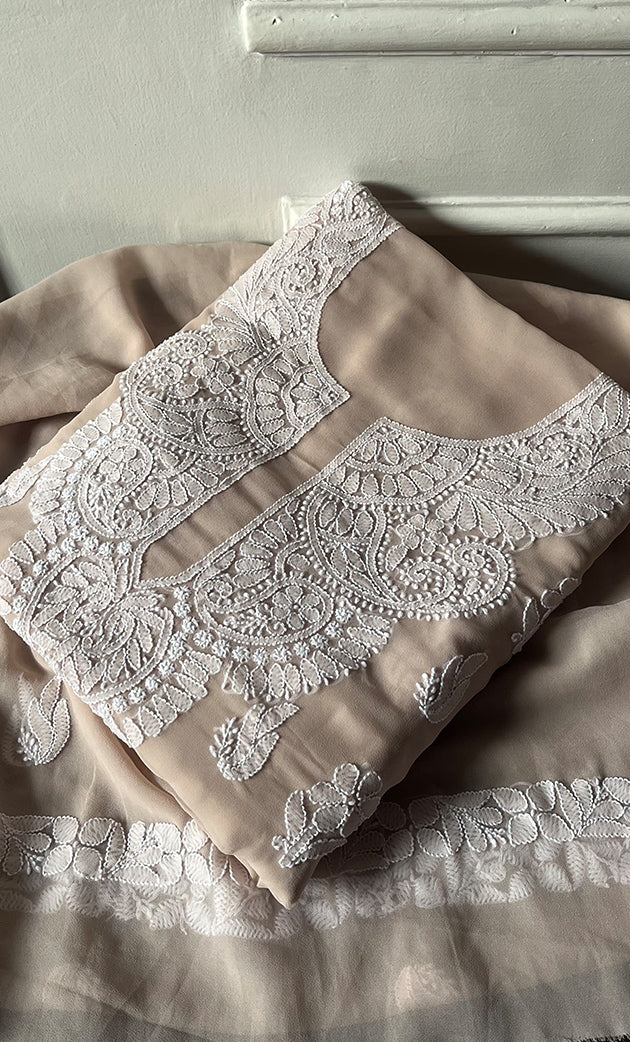 Laila Women's Lucknowi Handcrafted Faux-Georgette Unstitched  Chikankari Suit Material - HONC0330381