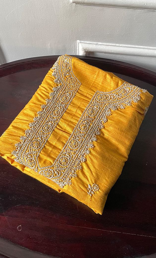 Lucknowi Handcrafted Cotton Chikankari Unstitched Men's Kurta Fabric - HONC0297366