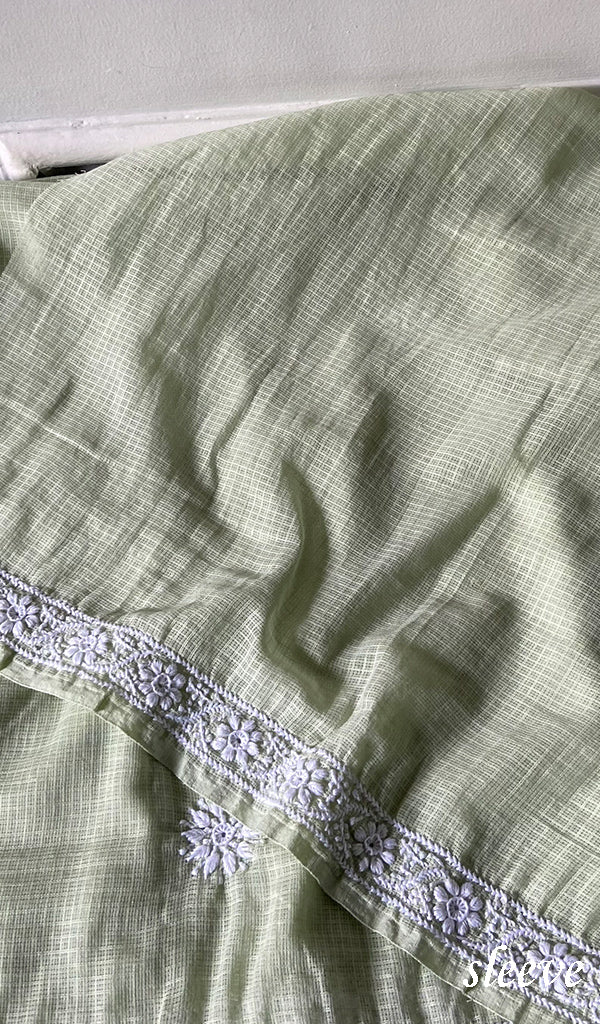Women's Lucknowi Handcrafted Kota Cotton Chikankari Unstitched Angrakha And Dupatta Set - HONC0340098