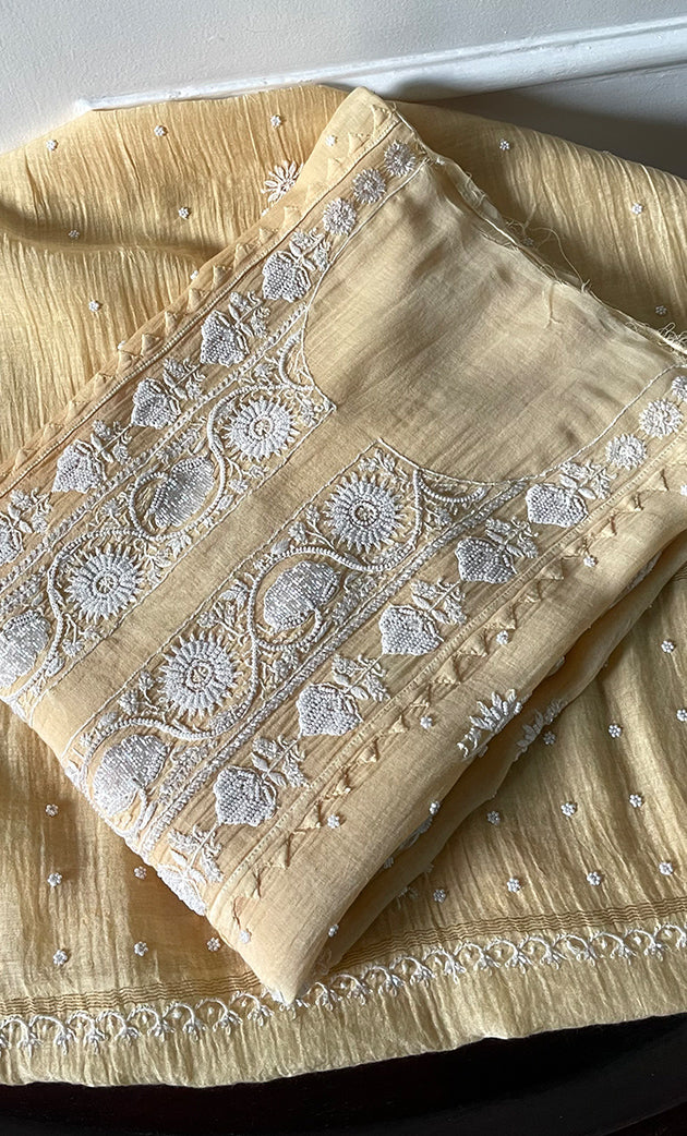 Women's Lakhnavi Handcrafted Mul Chanderi Semi-Stitched Kurta And Dupatta Set - HONC0307410