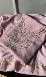 Load image into Gallery viewer, Women&#39;s Lakhnavi Handcrafted Mul Chanderi Unstitched Chikankari Full Suit Material - HONC0311952
