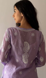 Load image into Gallery viewer, Women's Lucknowi Handcrafted Mul Chanderi Stitched Chikankari Kurta And Plazzo Set- HONC03790590