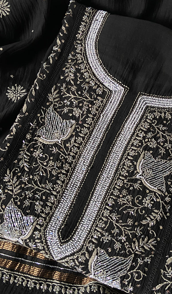 Women's Lakhnavi Handcrafted Mul Chanderi Semi - Stitched Kurta And Dupatta Set - HONC0261772