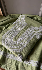 Load image into Gallery viewer, Women&#39;s Lucknowi Handcrafted Kota Cotton Chikankari Unstitched Kurta And Dupatta Set - HONC0312652
