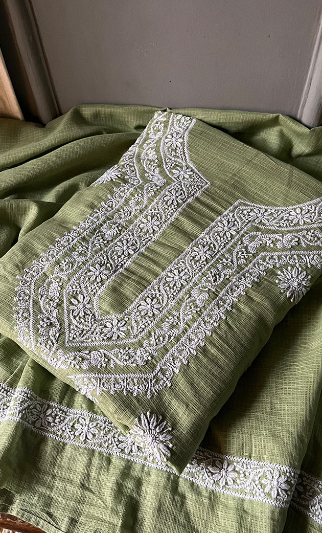 Women's Lucknowi Handcrafted Kota Cotton Chikankari Unstitched Kurta And Dupatta Set - HONC0312652