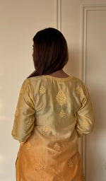 Anika Women's Lucknowi Handcrafted Chanderi Silk Chikankari Top with Farshi Salwar Set .