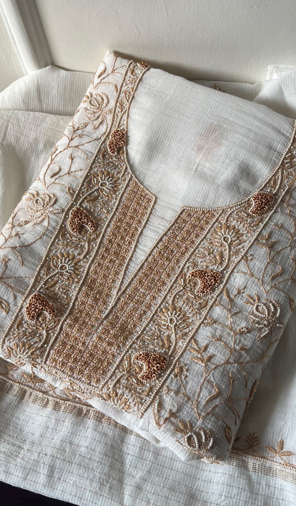 Mehr Women's Lakhnavi Handcrafted Maheshwari Mul Chanderi Unstitched Kurta And Dupatta Set - HONC0278104