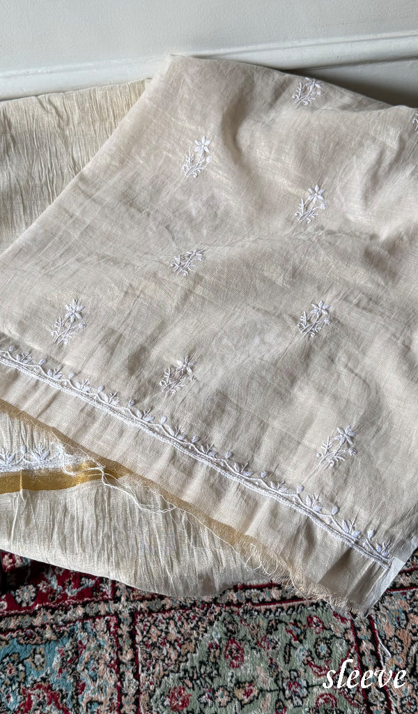 Women's Lakhnavi Handcrafted Tissue Chanderi Unstitched Chikankari Kurta And Dupatta Set - HONC0366814