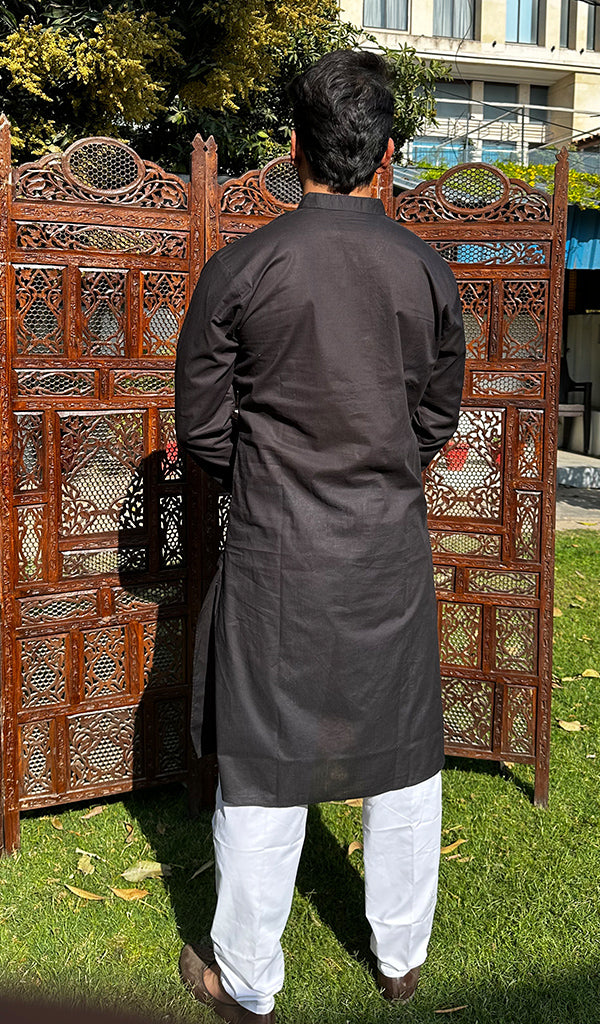 Men's Lucknowi Handcrafted Cotton Chikankari Kurta - HONC0341885