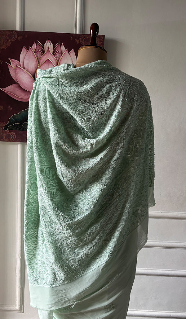 Women's Lakhnavi Handcrafted Viscose Georgette Chikankari Saree - HONC0337526