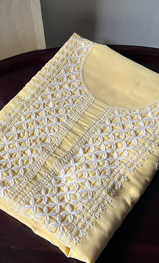 Women's Lakhnavi Handcrafted Cotton Chikankari Unstitched Kurti Fabric - HONC0302643