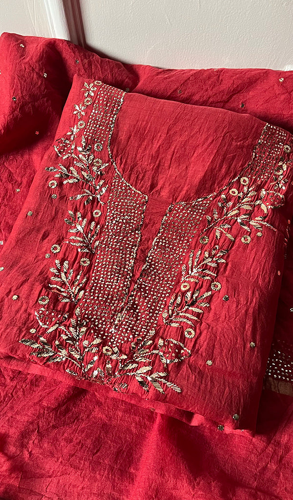 Women's Lakhnavi Handcrafted Mul Chanderi Kurta And Dupatta Set - HONC0268036